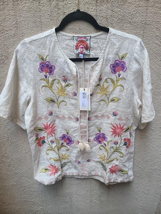 Johnny Was Tops - Johnny Was Ruffle Sleeve Field Blouse Calista Small Linen Top NWT